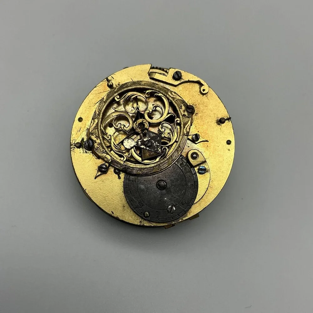Antique Verge Fusee Pocket Watch Men 36mm Enamel Key Movement Manual Not Running